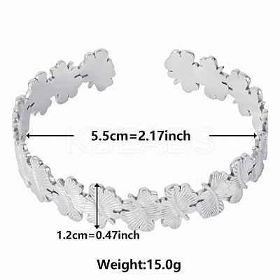 Stylish European and American Flower 304 Stainless Steel Cuff Bangles for Women UC5958-1-1