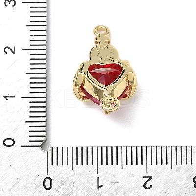 Brass with Glass Dark Red Sacred Heart Connector Charms KK-L253-27G-1
