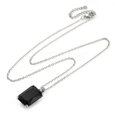 Rectangle Brass Pave Cubic Zirconia Pendant Necklaces for Women NJEW-G156-01P-07-1