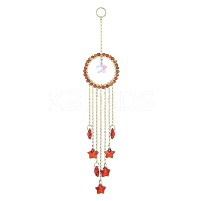 Glass Star Pendant Decorations HJEW-JM01113-01-1