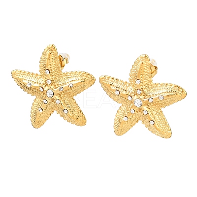 Starfish 304 Stainless Steel Rhinestone Stud Earrings LS-EJEW-P332-04G-1