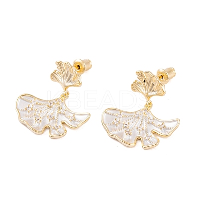Ginkgo Leaf Brass Pave Clear Cubic Zirconia Stud Dangle Stud Earrings for Women EJEW-G391-10G-02-1
