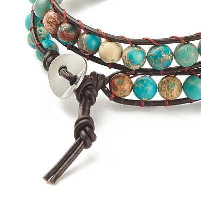 Round Natural Imperial Jasper(Dyed) Braided Wrap Bracelet BJEW-JB08175-1