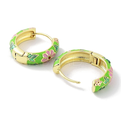 Real 18K Gold Plated Brass Enamel Flower Print Hoop Earrings for Women EJEW-L269-117G-1