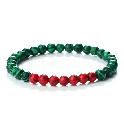 Synthetic Dyed Turquoise & Malachite Round Beaded Bracelets for Women PG1321-5-1