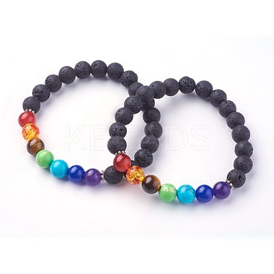 Natural Lava Rock Beads Stretch Bracelets BJEW-F380-04-1