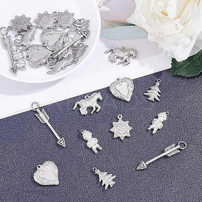 24Pcs 6 Styles 304 Stainless Steel Pendants STAS-UN0022-45-1
