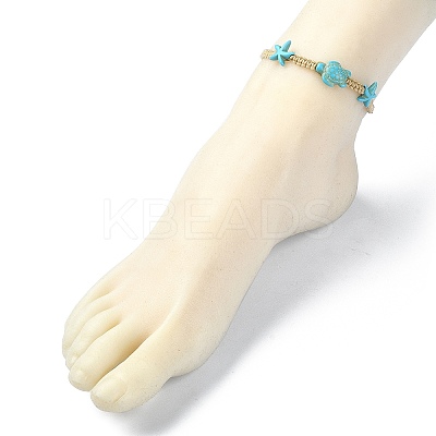 Ocean Theme Starfish Tortoise Synthetic Turquoise Beaded Anklets for Women AJEW-AN00554-01-1