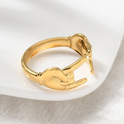 304 Stainless Steel Rock & Roll Hand Gesture Cuff Rings for Women Men LS-RJEW-B118-02G-1