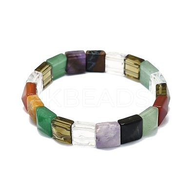 Natural Gemstone Rectangle Beaded Stretch Bracelet for Women BJEW-E379-06A-1