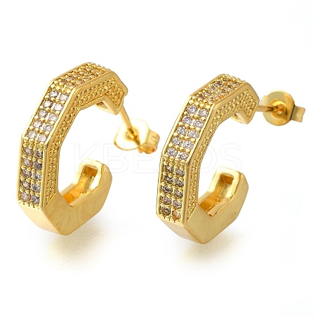 Rack Plating C-Shaped Brass Pave Clear Cubic Zirconia Stud Earrings EJEW-I310-08G-1