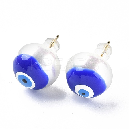Natural Shell Evil Eye Stud Earrings with Enamel EJEW-G334-06J-1