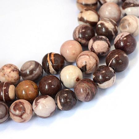 Natural Zebra Jasper Round Bead Strands G-E334-6mm-12-1