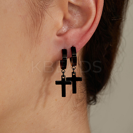 Hip-hop Style 201 Stainless Steel Cross Pendant Hoop Earring for Women UB5113-1
