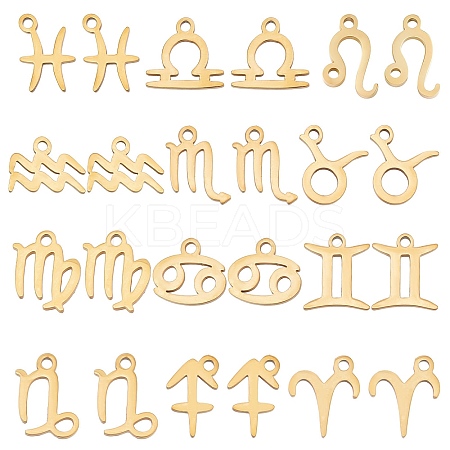 24Pcs 12 Style 12 Constellations Manual Polishing 304 Stainless Steel Charms STAS-SC0004-55-1