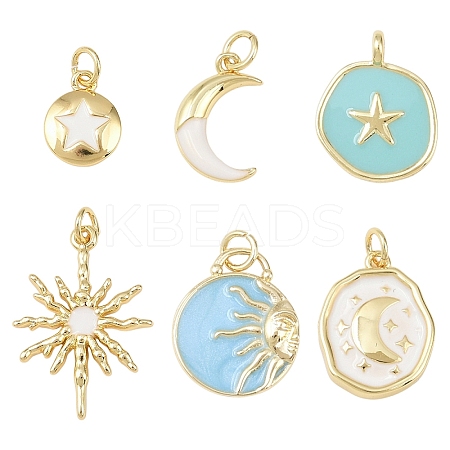 6Pcs 6 Styles Rack Plating Brass Pendants KK-YW0003-57-1