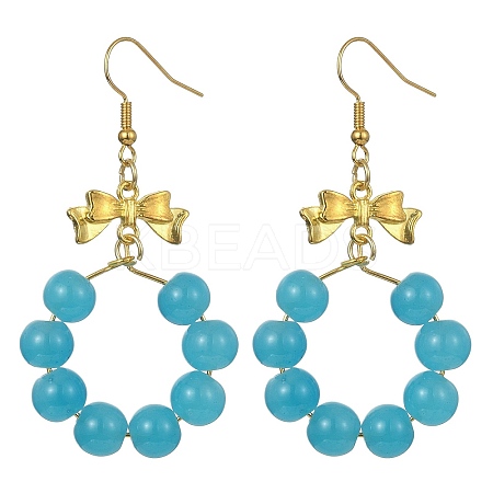 Imitation Jade Glass Beaded Ring Dangle Earrings EJEW-JE05567-01-1