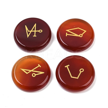 4Pcs 4 Styles Natural Carnelian Flat Round with Angels Symbol Display Decorations G-R007-01A-1
