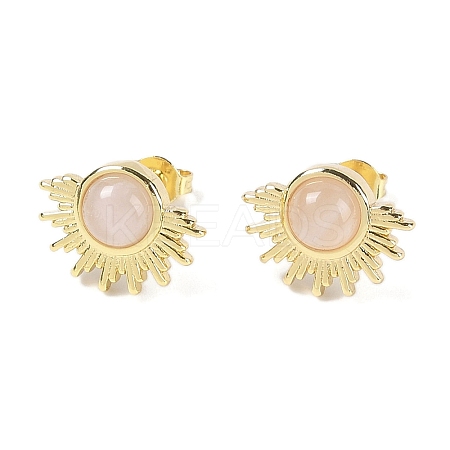 Natural Rose Quartz Stud Earrings EJEW-K288-01G-09-1