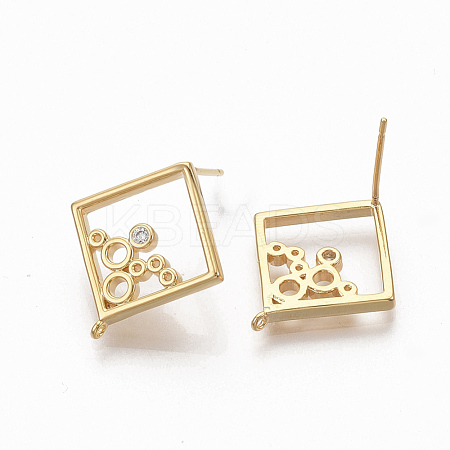 Brass Micro Pave Clear Cubic Zirconia Stud Earring Findings X-ZIRC-Q021-067G-NF-1