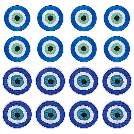 16Pcs 2 Styles Evil Eye Pattern Cloth Computerized Embroidery Iron On/Sew On Patches PATC-MA0001-34-1