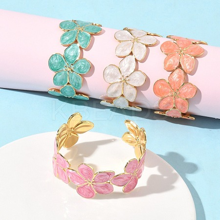 304 Stainless Steel Enamel Cuff Bangles for Women BJEW-B159-01G-1