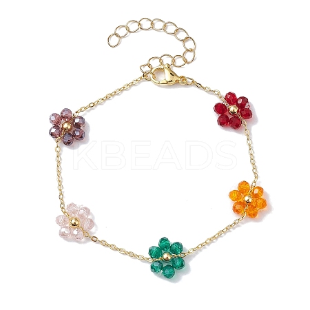 Electroplated Glass Flower Links Bracelets BJEW-JB10265-1