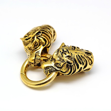 Tibetan Style Alloy Animal Tiger Head Spring Gate Rings PALLOY-A063-03AG-1