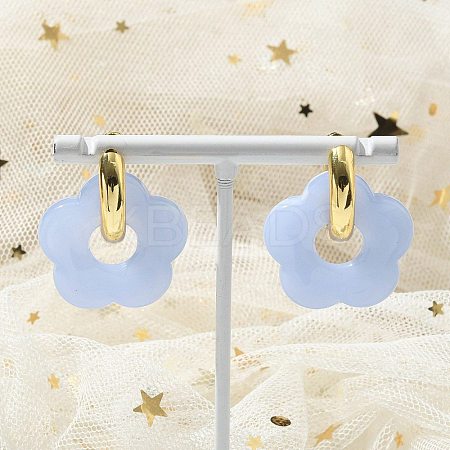 Brass Resin Flower Hoop Earrings for Women EJEW-U038-01G-06-1
