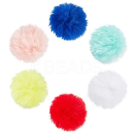 12Pcs 6 Colors Handmade Faux Rabbit Fur Pom Pom Ball Covered Pendants WOVE-SC0001-07-1