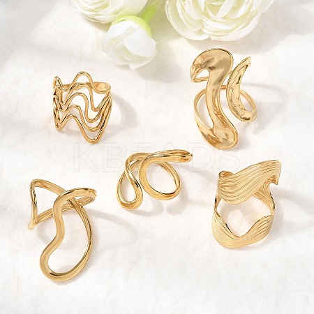 5Pcs 304 Stainless Steel Open Cuff Rings for Women RJEW-K313-07G-1