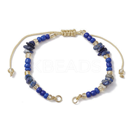 Natural Lapis Lazuli Chips & Handmade Seed Beads Braided Bracelet Making AJEW-MZ00004-06-1