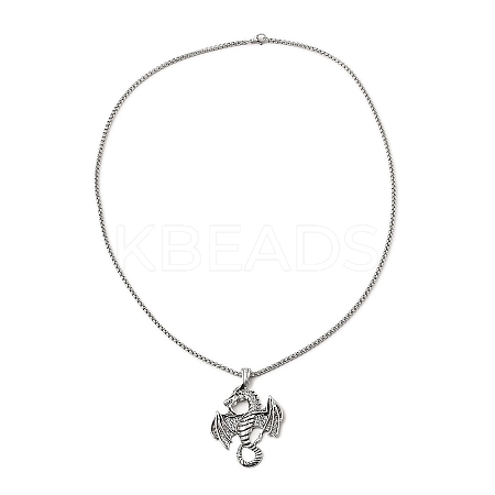 Alloy Dragon Pendant Necklace with 201 Stainless Steel Box Chains LS-NJEW-D053-01AS-1