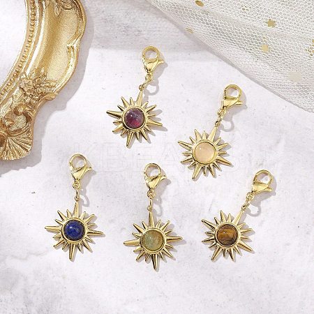 Natural Tiger Eye & Rose Quartz & Lapis Lazuli & Green Aventurine & Amethyst Sun Pendant Decoration HJEW-JM02828-1