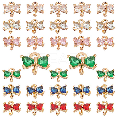 30Pcs 6 Colors Brass Cubic Zirconia Charms KK-PH0005-66-1