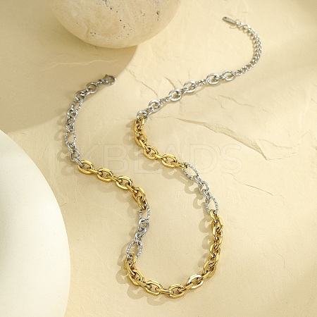 Two Tone 304 Stainless Steel Cable Chain Necklaces for Women NJEW-G173-01GP-1