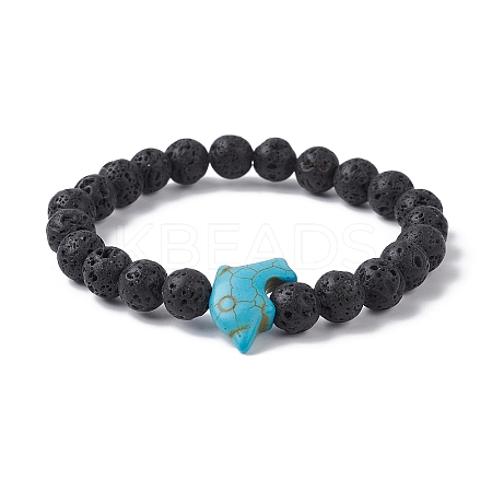 Natural Lava Rock & Synthetic Turquoise Dolphin Beaded Stretch Bracelets BJEW-JB09826-01-1