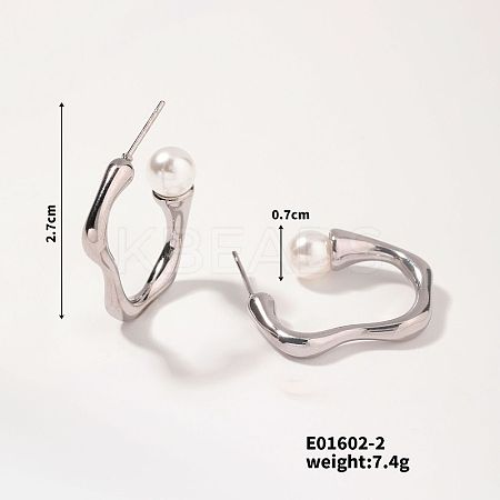 Elegant Vintage Geometric Pearl Stud Earrings 304 Stainless Steel Wave Design EQ2297-2-1