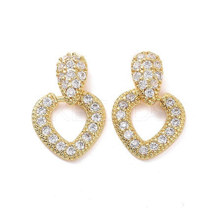 Clear Cubic Zirconia Hollow Out Heart Dangle Stud Earrings EJEW-F298-10G-1