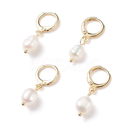 Natural Pearl Dangle Hoop Earrings EJEW-JE04964-1