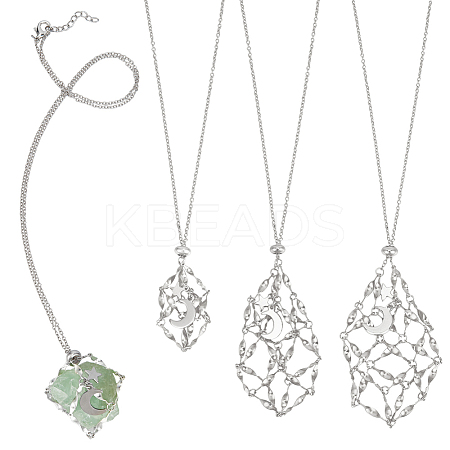 3Pcs Brass Macrame Pouch Necklaces NJEW-WR00007-1