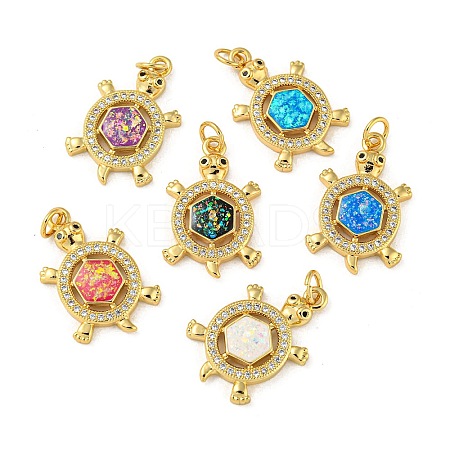 Brass Pendants Micro Pave Cubic Zirconia with Synthetic Opal KK-K356-07G-1