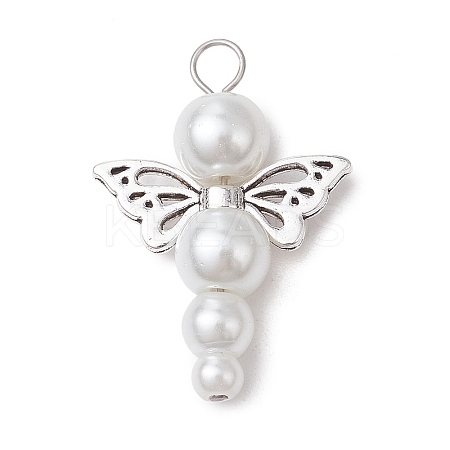 Pearlized Glass Pearl Bead Pendants PALLOY-JF03203-06-1