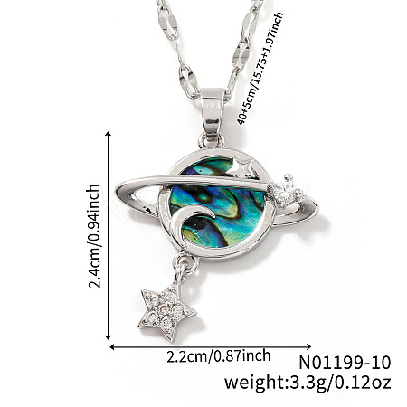 Chic Minimalist Brass Pave Paua Shell 3D Round Planet Moon Pendant Dapped Chain Necklace for Women CX3766-2-1