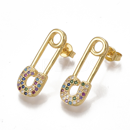 Brass Micro Pave Cubic Zirconia(Random Mixed Color) Ear Studs EJEW-S201-78-1