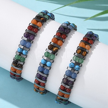 Natural & Synthetic Gemstone and Synthetic Hematite Adjustable Braided Bead Bracelets BJEW-H626-01-04-1