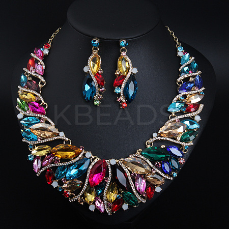 Alloy Rhinestone Pendant Necklaces & Teardrop Stud Dangle Earring Sets for Women WG99E9F-06-1