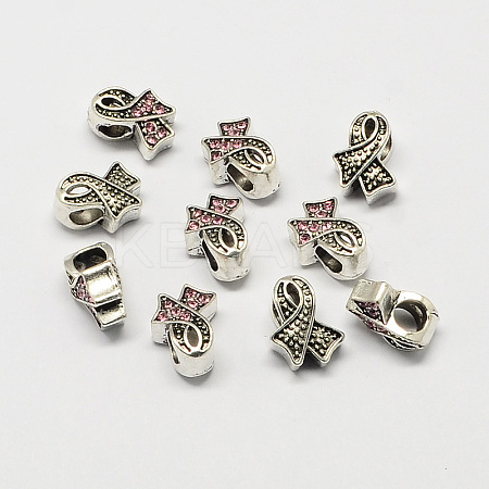 Awareness Ribbon Alloy Rhinestone Large Hole European Beads MPDL-R036-26F-1