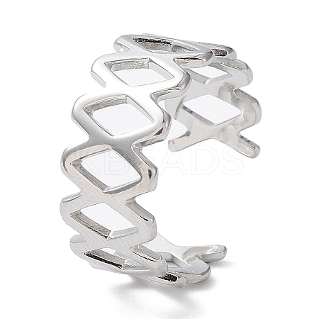 Non-Tarnish 304 Stainless Steel Hollow Rhombus Open Cuff Rings RJEW-D006-03P-1