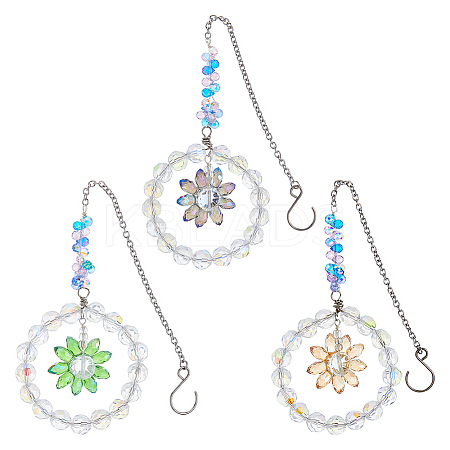 3Pcs Glass Pendant Decorations HJEW-FH00050-1